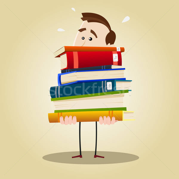 Elfoglalt könyvtáros illusztráció tart köteg könyvek Stock fotó © benchart