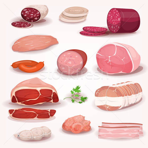 Delicatessen And Butchery Meat Set Stock photo © benchart