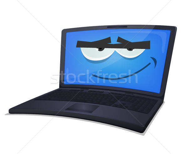 ストックフォト: ラップトップコンピュータ · 文字 · 実例 · 漫画 · 笑みを浮かべて · 青