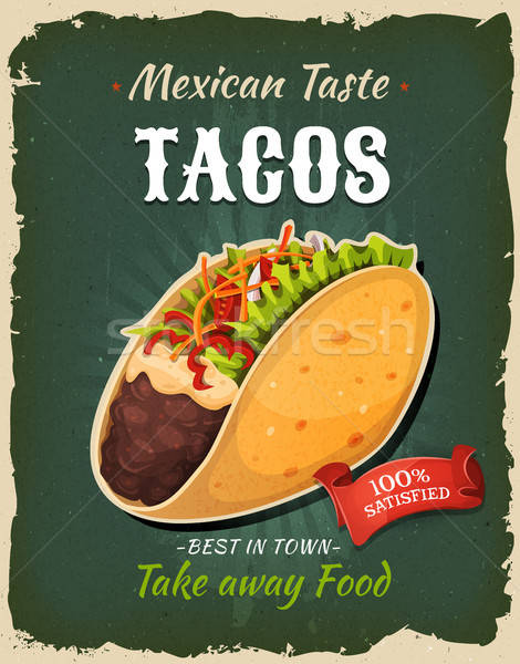 Stockfoto: Retro · fast · food · Mexicaanse · taco · poster · illustratie