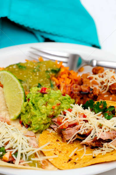 Taco Essen mexican Stil Schweinefleisch weichen Stock foto © bendicks