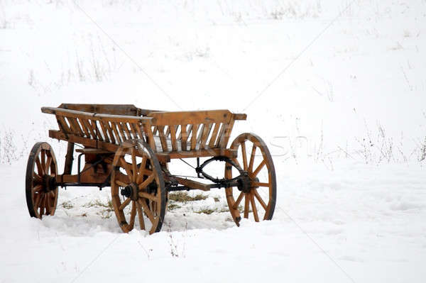 Vecchio cart legno neve campo Foto d'archivio © bendzhik