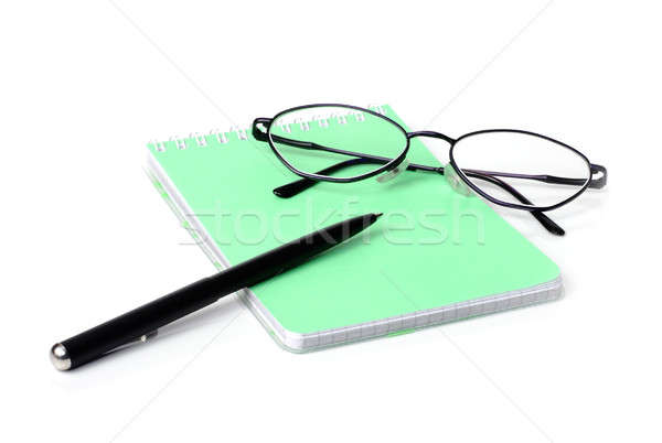 Pen notebook witte business achtergrond bril Stockfoto © bendzhik