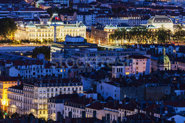 Foto stock: Panorama · Lyon · noite · céu · casa