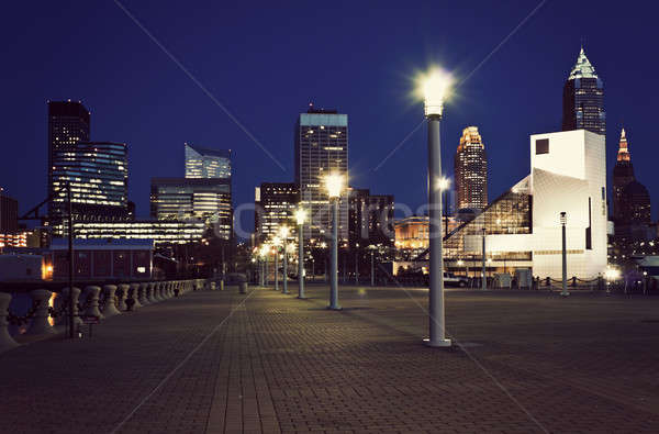 Blauw avond centrum gebouw zonsondergang reizen Stockfoto © benkrut
