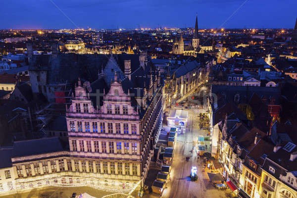 Night in Ghent - aerial view Stock photo © benkrut