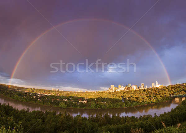 Rainbow cielo costruzione pioggia estate inverno Foto d'archivio © benkrut
