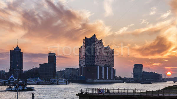 Гамбург архитектура реке Восход Германия Сток-фото © benkrut