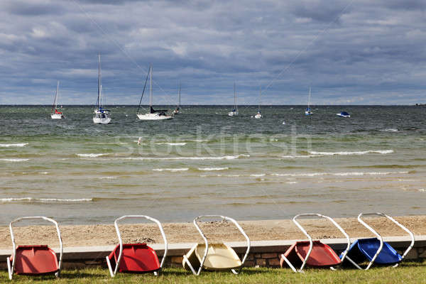 Foto stock: Cadeiras · costa · lago · Michigan · Wisconsin · EUA