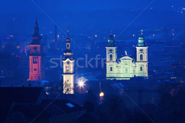 Landhaus, Old Cathedral and Stadtpfarrkirche in Linz Stock photo © benkrut