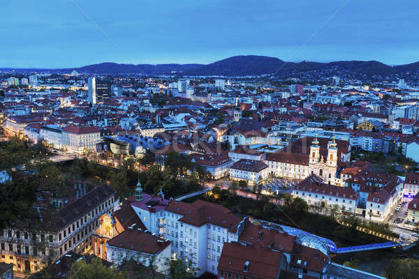 Graz panorama zamek Hill miasta kościoła Zdjęcia stock © benkrut