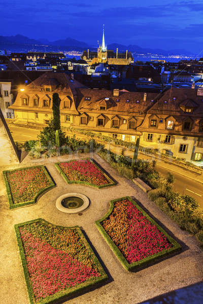 全景 教會 城市 花園 藍色 夜 商業照片 © benkrut