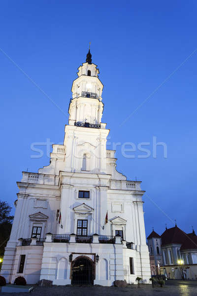 [[stock_photo]]: Mairie · sunrise · ciel · église · Voyage · nuit