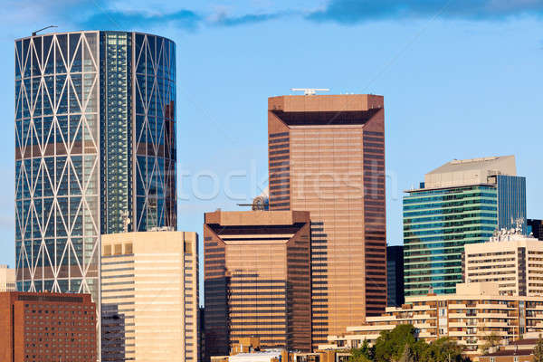 Stock fotó: Modern · építészet · Calgary · utazás · napfelkelte · felhőkarcoló · rózsaszín