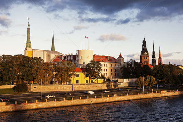 Ryga panoramę rzeki Łotwa niebo samochodu Zdjęcia stock © benkrut