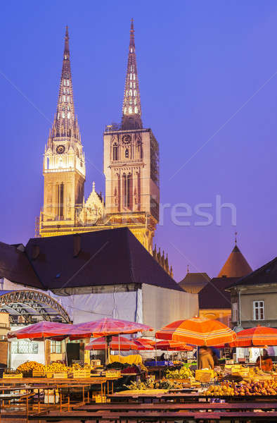 Zagreb Cathedral from Dolac market place  Stock photo © benkrut