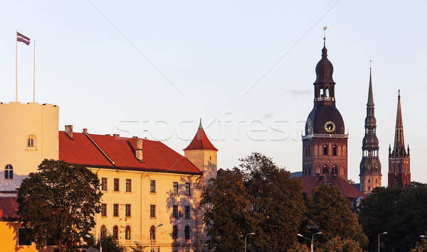 Рига Skyline Латвия автомобилей город закат Сток-фото © benkrut