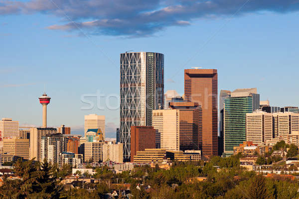 Panorama Calgary sunrise Wolkenkratzer rosa Turm Stock foto © benkrut