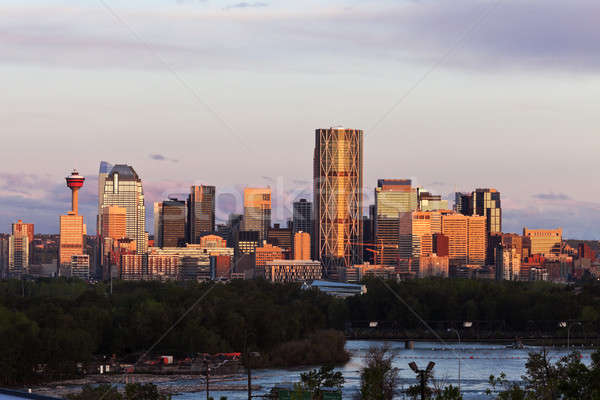 Panorama Calgary sunrise Reise Wolkenkratzer rosa Stock foto © benkrut