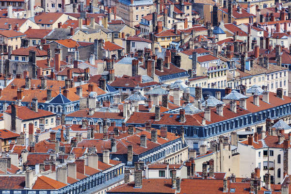 Foto stock: Telhados · cidade · velha · Lyon · edifício · linha · do · horizonte · vermelho