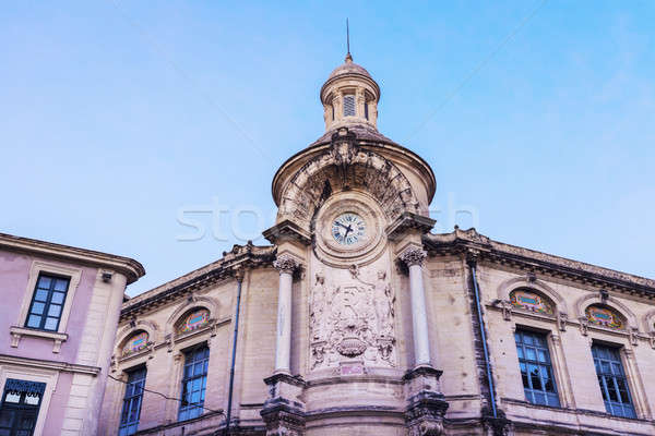 Arquitetura antiga edifício relógio azul urbano noite Foto stock © benkrut