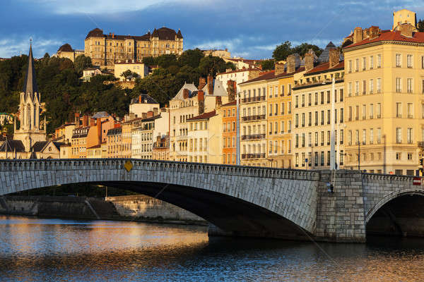 Ponte Lyon cidade nascer do sol linha do horizonte rio Foto stock © benkrut