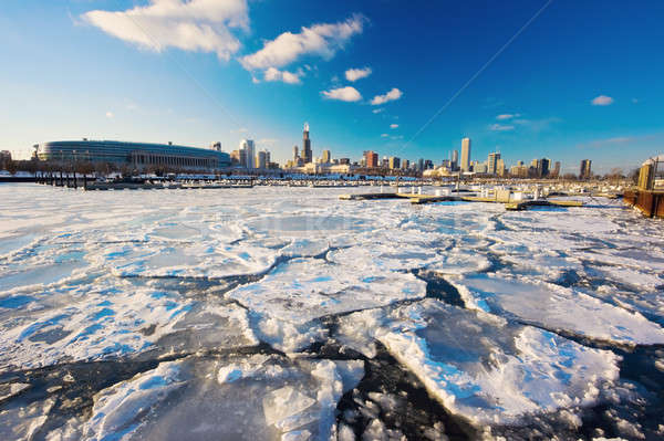 Amargo inverno Chicago centro neve linha do horizonte Foto stock © benkrut