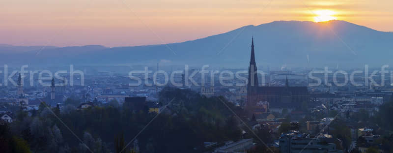 Linz panorama at sunrise Stock photo © benkrut