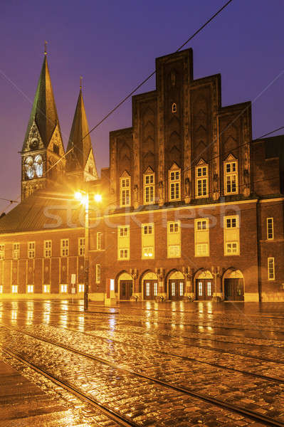 Rain by St. Peter's Cathedral in Bremen Stock photo © benkrut