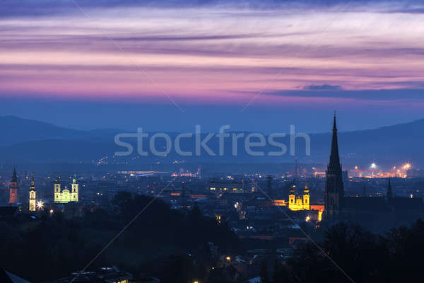 Linz panorama at sunrise Stock photo © benkrut