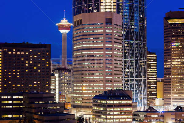 Abend Panorama Calgary blau Fluss Architektur Stock foto © benkrut
