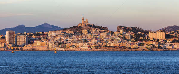 Marseille panoráma szigetvilág égbolt víz templom Stock fotó © benkrut