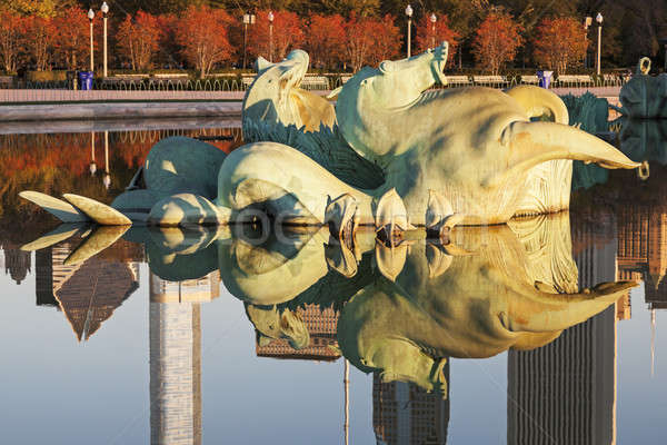 Konie fontanna Chicago Illinois wody panoramę Zdjęcia stock © benkrut