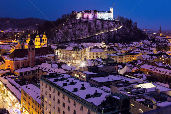 Panorama Eslovenia centro de la ciudad invierno azul Foto stock © benkrut