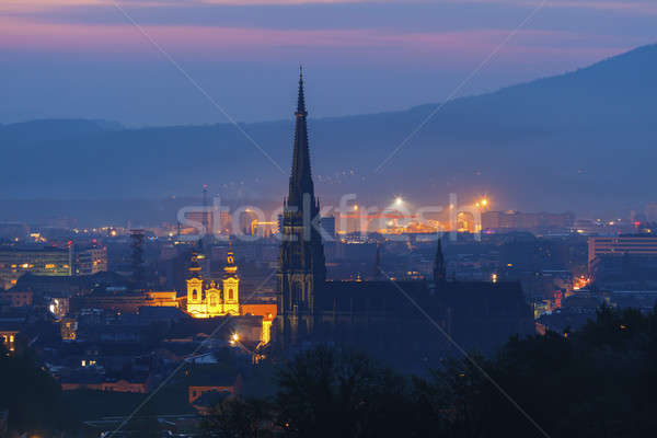 Linz panorama at sunrise Stock photo © benkrut