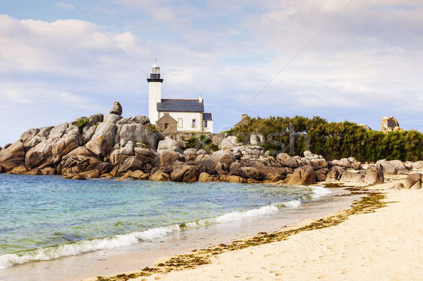 Foto stock: Farol · tarde · praia · céu · luz · mar