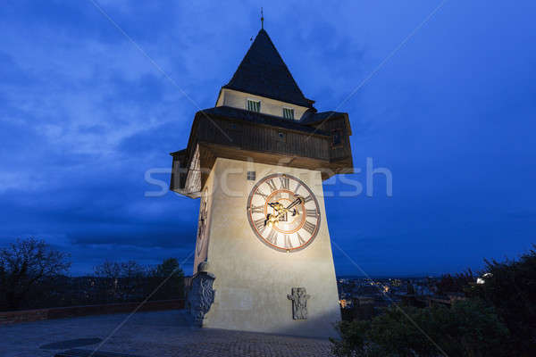 Zdjęcia stock: Graz · zegar · panoramę · architektury · panorama · wieża