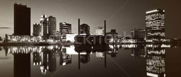 Stok fotoğraf: Panoramik · siyah · beyaz · fotoğraf · şehir
