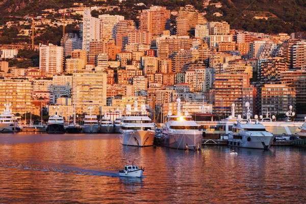 Kikötő Monaco napfelkelte város utazás csónak Stock fotó © benkrut