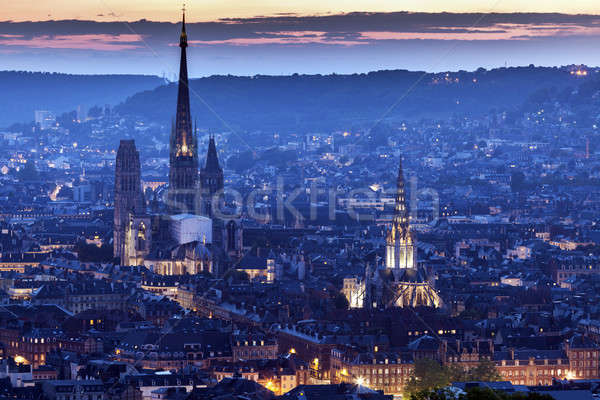 Panorama of Rouen at sunset Stock photo © benkrut