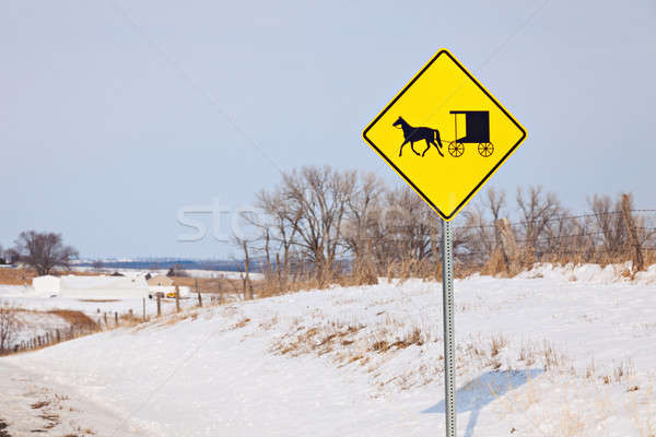 Amish carriage on the road sign  Stock photo © benkrut