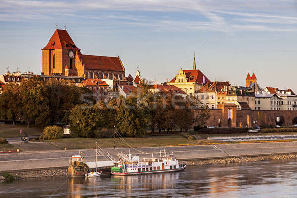 Stock photo: Torun Old Town from the bridge at sunset