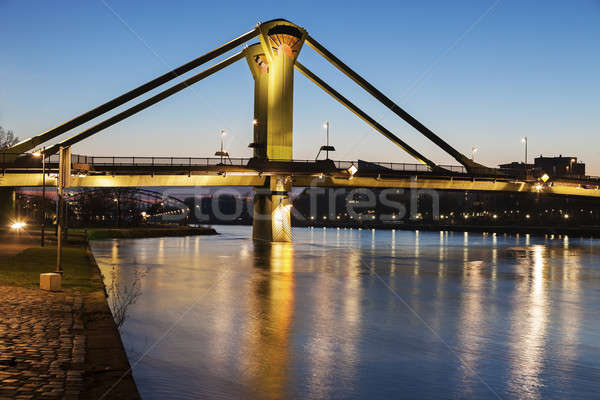 Stock fotó: Kora · reggel · Frankfurt · város · híd · kék · utazás