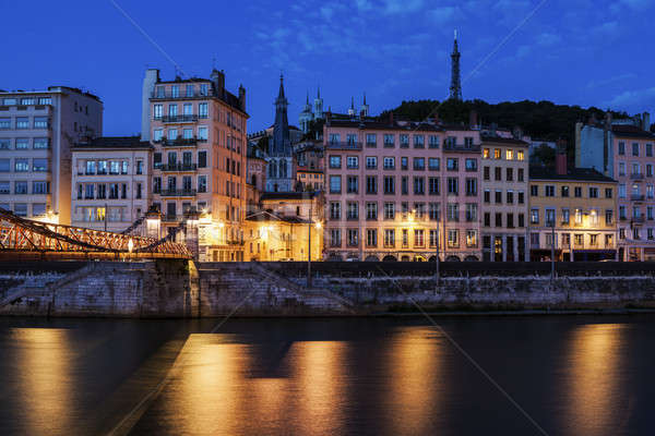 Arquitetura Lyon rio edifício ponte azul Foto stock © benkrut