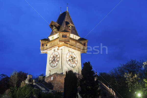 Graz niebo zegar niebieski czasu panorama Zdjęcia stock © benkrut