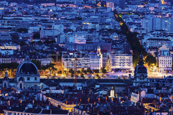 Foto stock: Noite · panorama · Lyon · céu · cidade · linha · do · horizonte