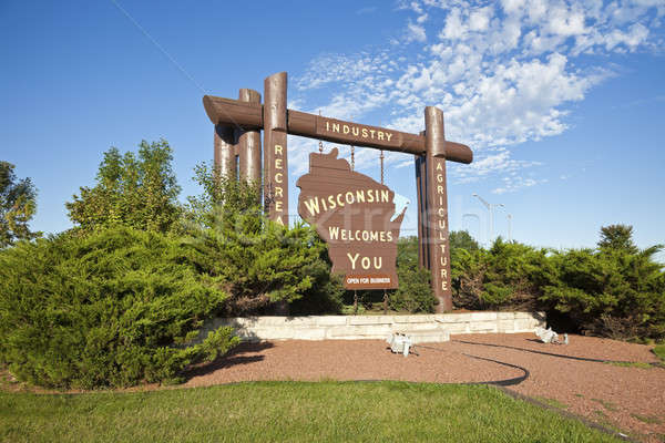 Stok fotoğraf: Karşılama · Wisconsin · yol · işareti · yaz · seyahat