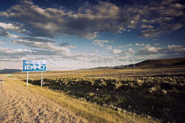 Welkom Idaho teken veld Blauw reizen Stockfoto © benkrut
