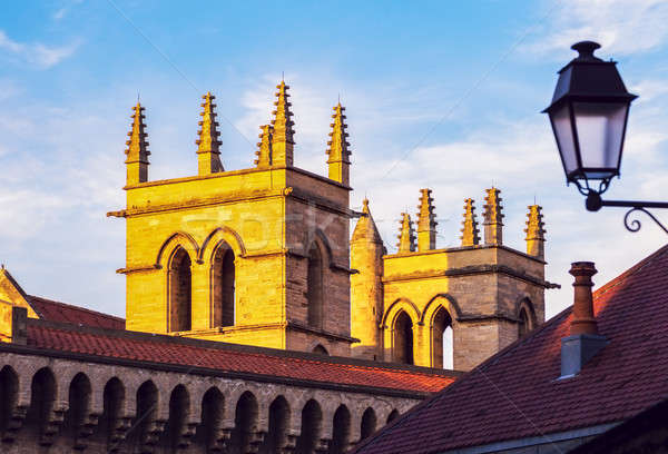 Foto stock: Catedral · puesta · de · sol · cielo · iglesia · azul · urbanas