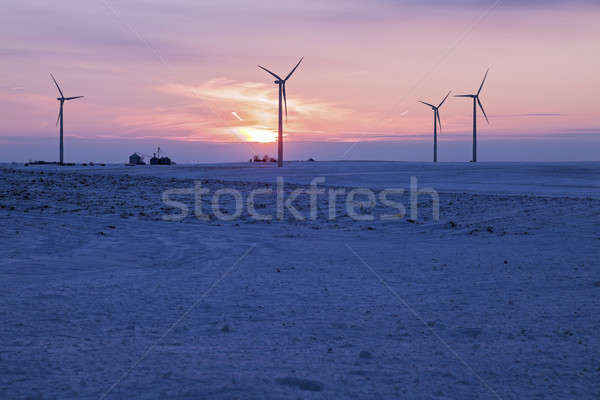 Parque eólico puesta de sol Illinois Estados Unidos sol paisaje Foto stock © benkrut